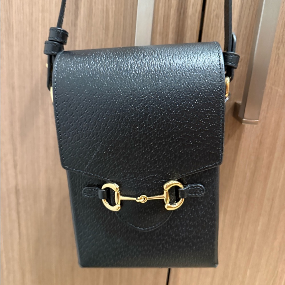 Gucci Black and Gold Crossbody Bag with Horsebit Hardware